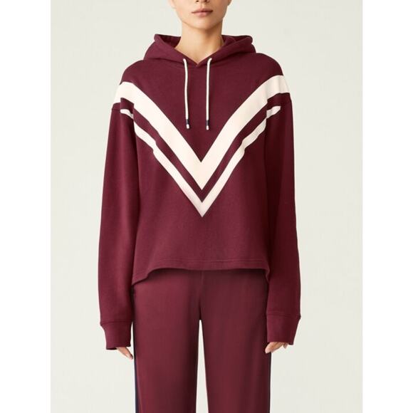 Tory Burch French Terry Chevron Hoodie in Winetasting & Troy White Size Small‎ - Picture 1 of 11